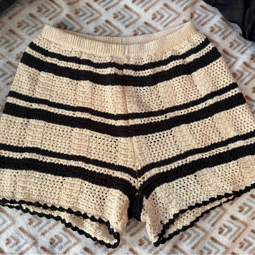 Cotton On Black and Cream Crochet High Waist Shorts